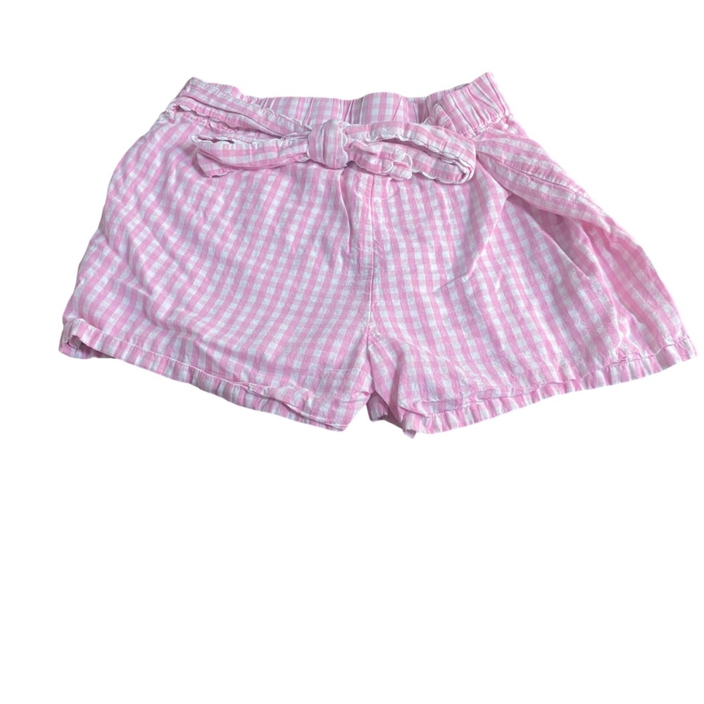 Crown & Ivy Gingham Shorts Kids Pink White Preppy Belted SIZE L